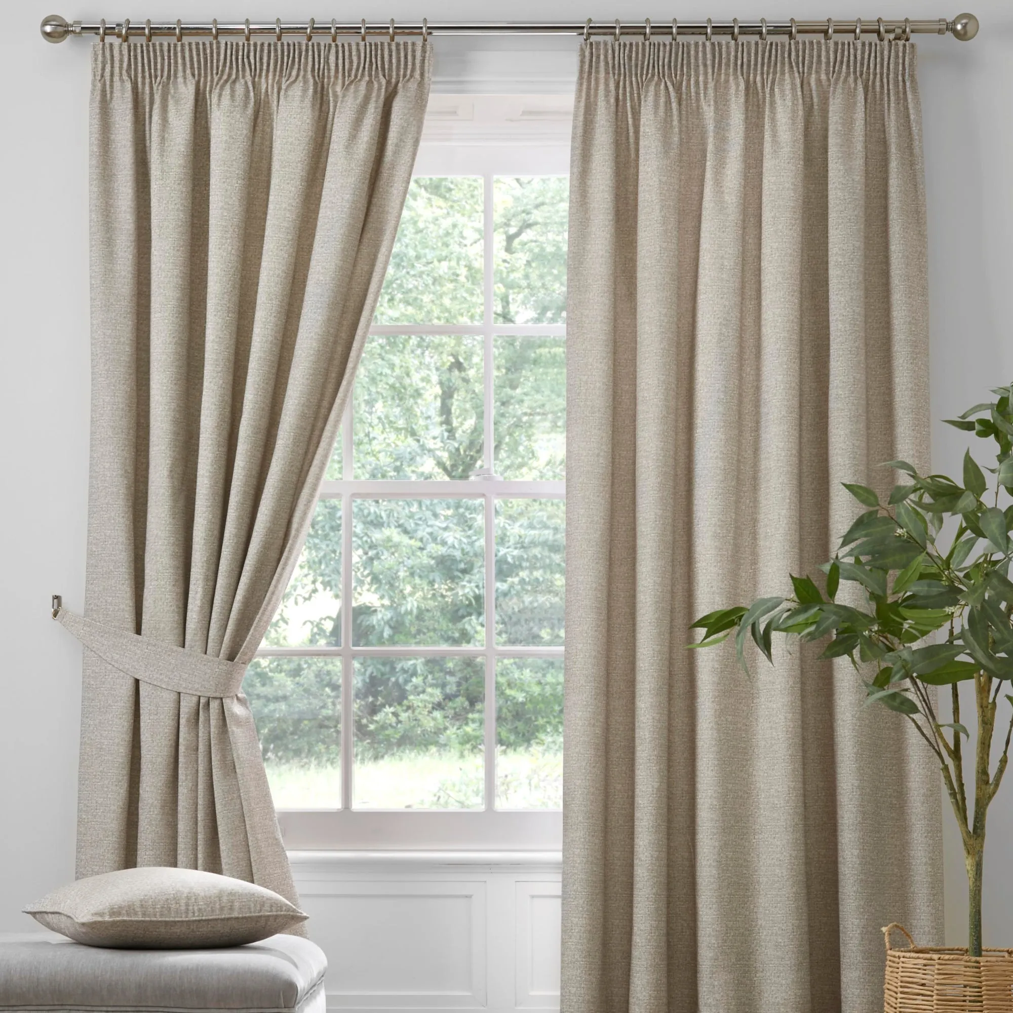 Pembrey Pair of Super Thermal Pencil Pleat Curtains in Natural