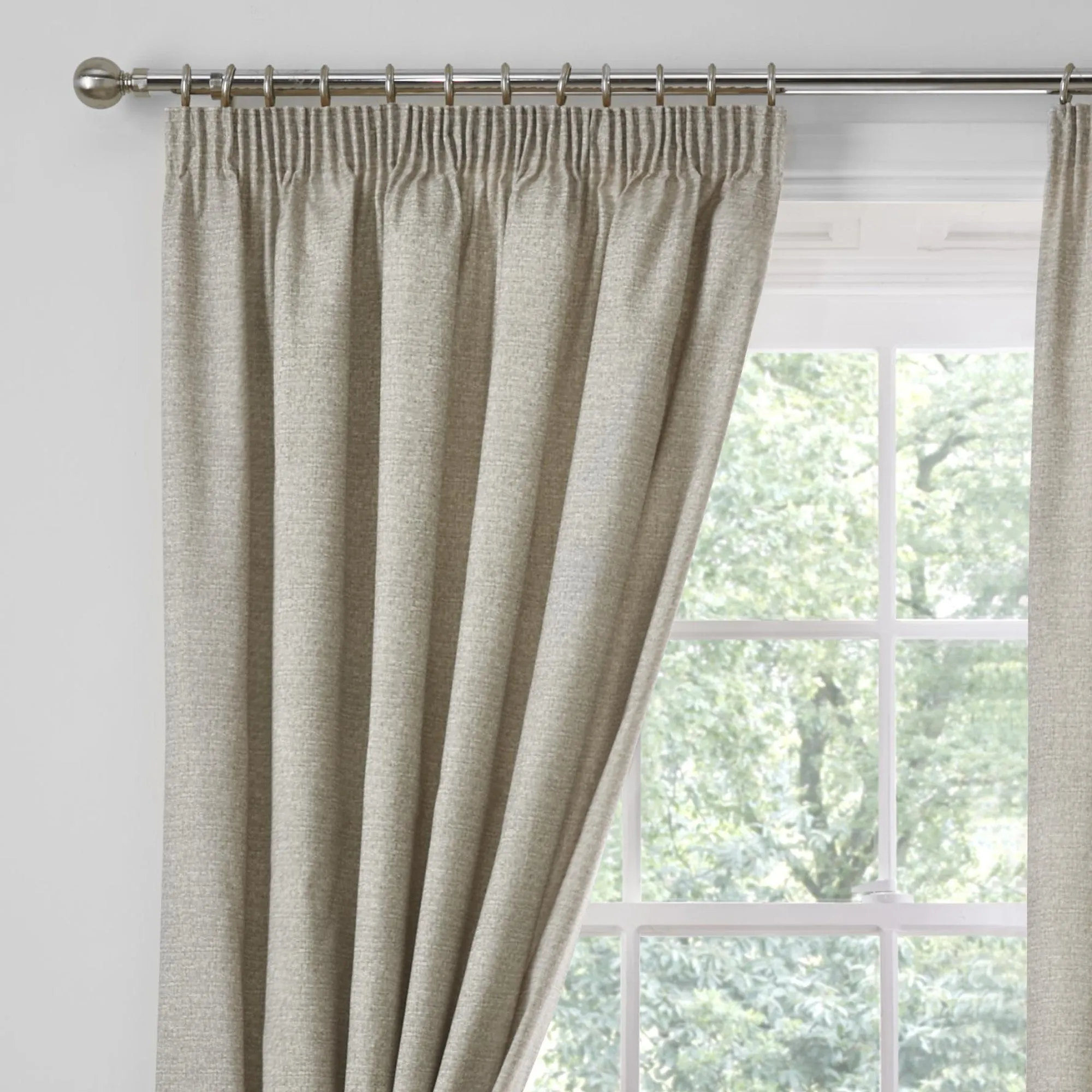 Pembrey Pair of Super Thermal Pencil Pleat Curtains in Natural