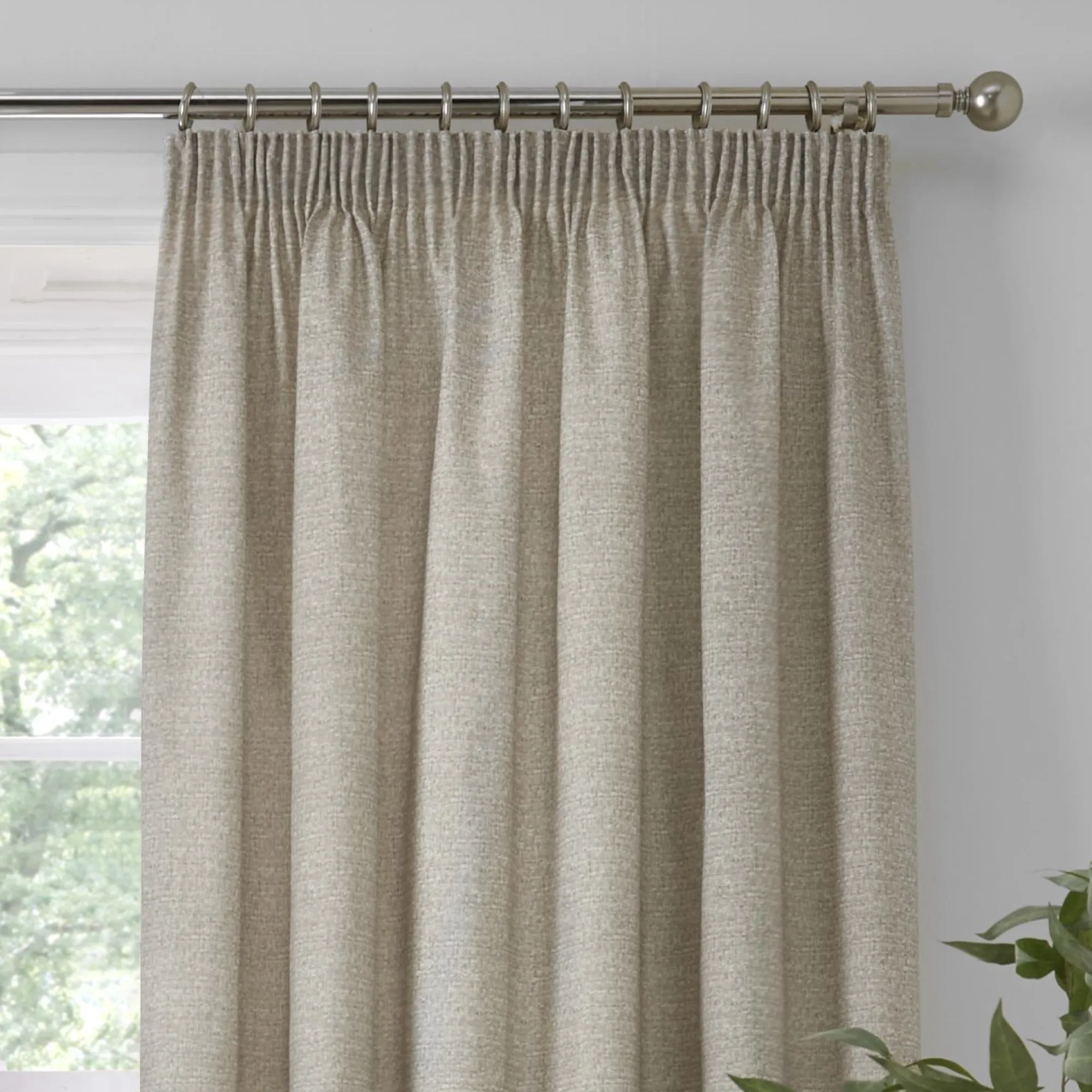 Pembrey Pair of Super Thermal Pencil Pleat Curtains in Natural