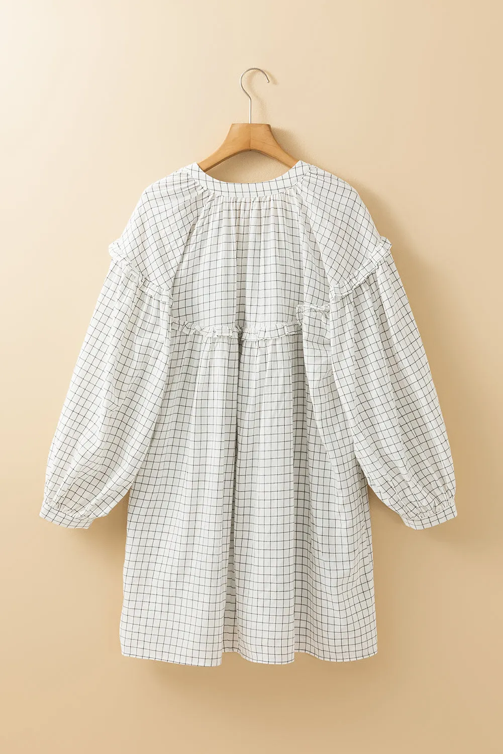 Plaid Frilled 3/4 Sleeve Babydoll Dress