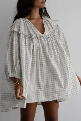 Plaid Frilled 3/4 Sleeve Babydoll Dress