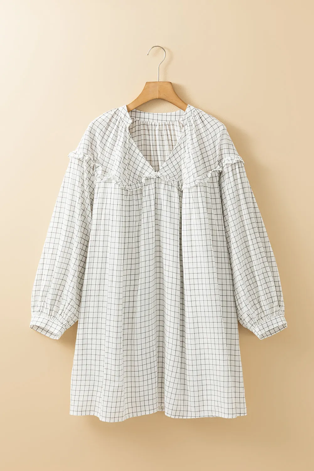 Plaid Frilled 3/4 Sleeve Babydoll Dress