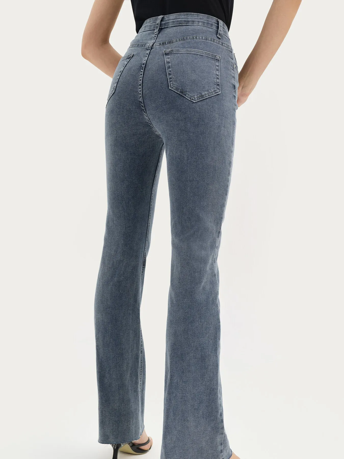 Plain Chic Raw Hem Flare Leg High Waist Denim Jeans