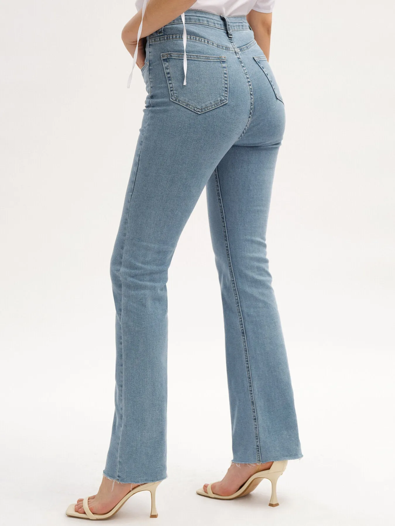 Plain Chic Raw Hem Flare Leg High Waist Denim Jeans