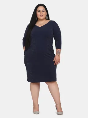 Plus size Shimmery Stretch Party Dress - Navy Blue