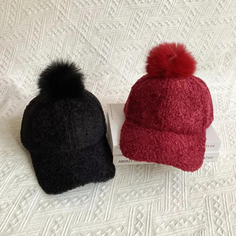 Pom Pom Fuzzy Baseball Hat