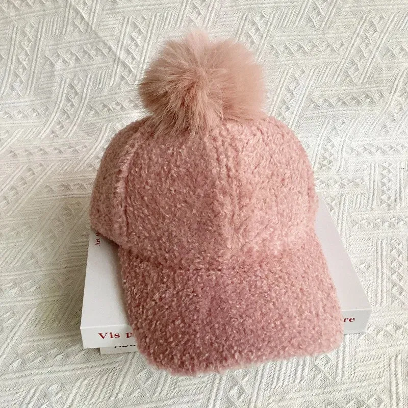 Pom Pom Fuzzy Baseball Hat