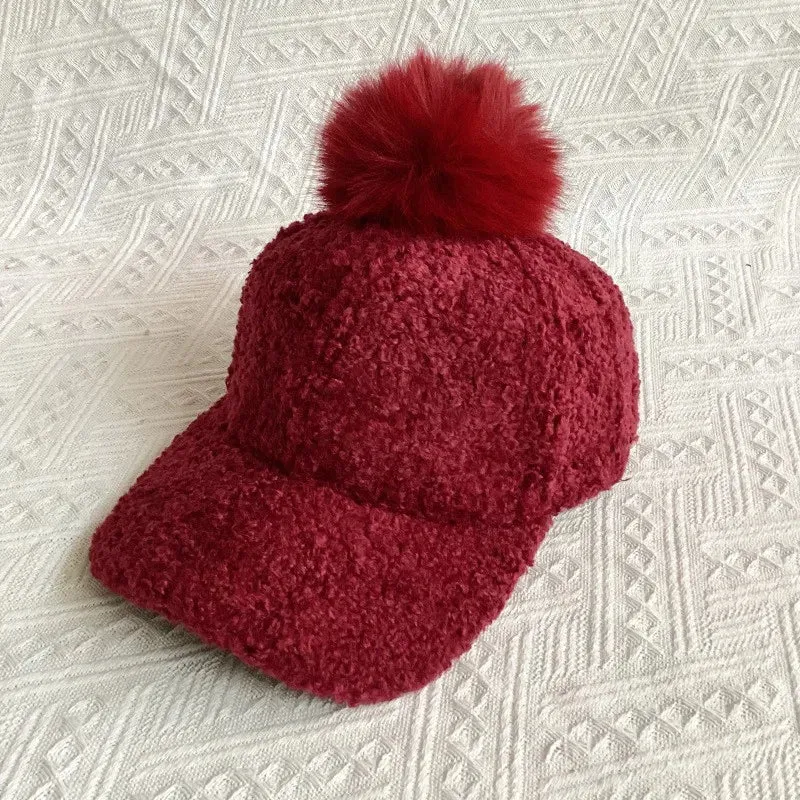 Pom Pom Fuzzy Baseball Hat