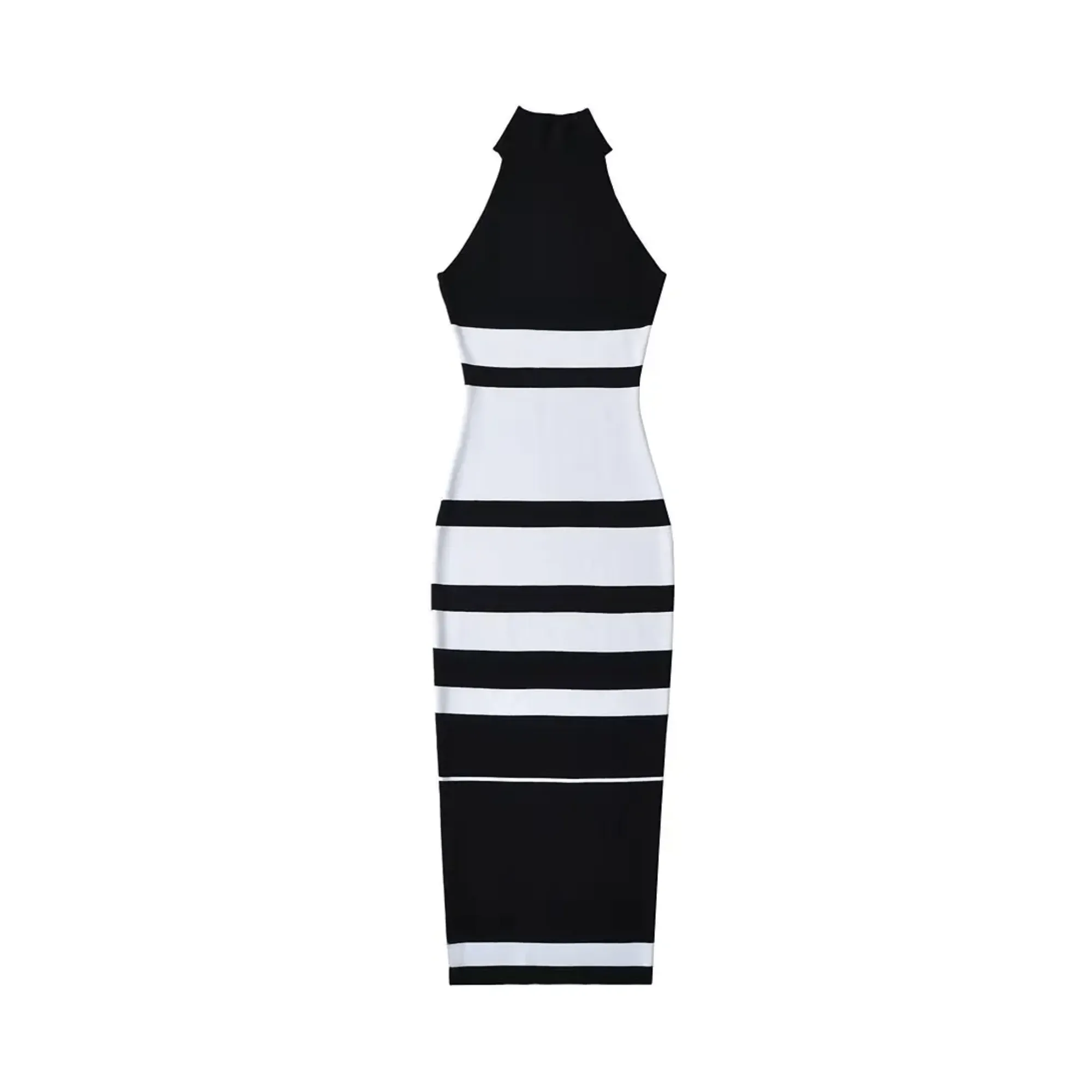 Pre Order:  Contrast Stripes Stretchable Midi Dress