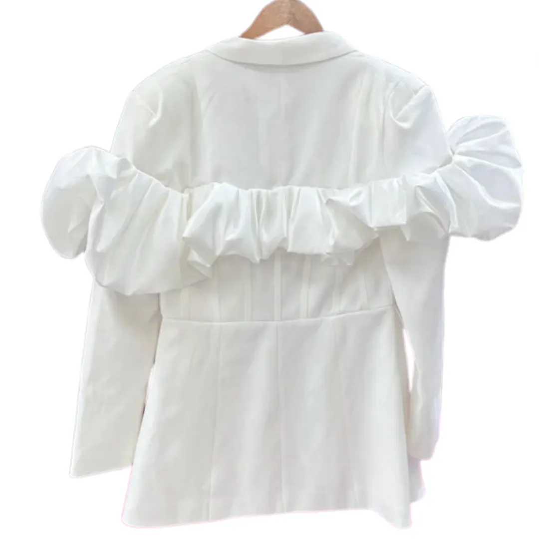 Pre Order:  Ruffles Long Sleeve White Blazer