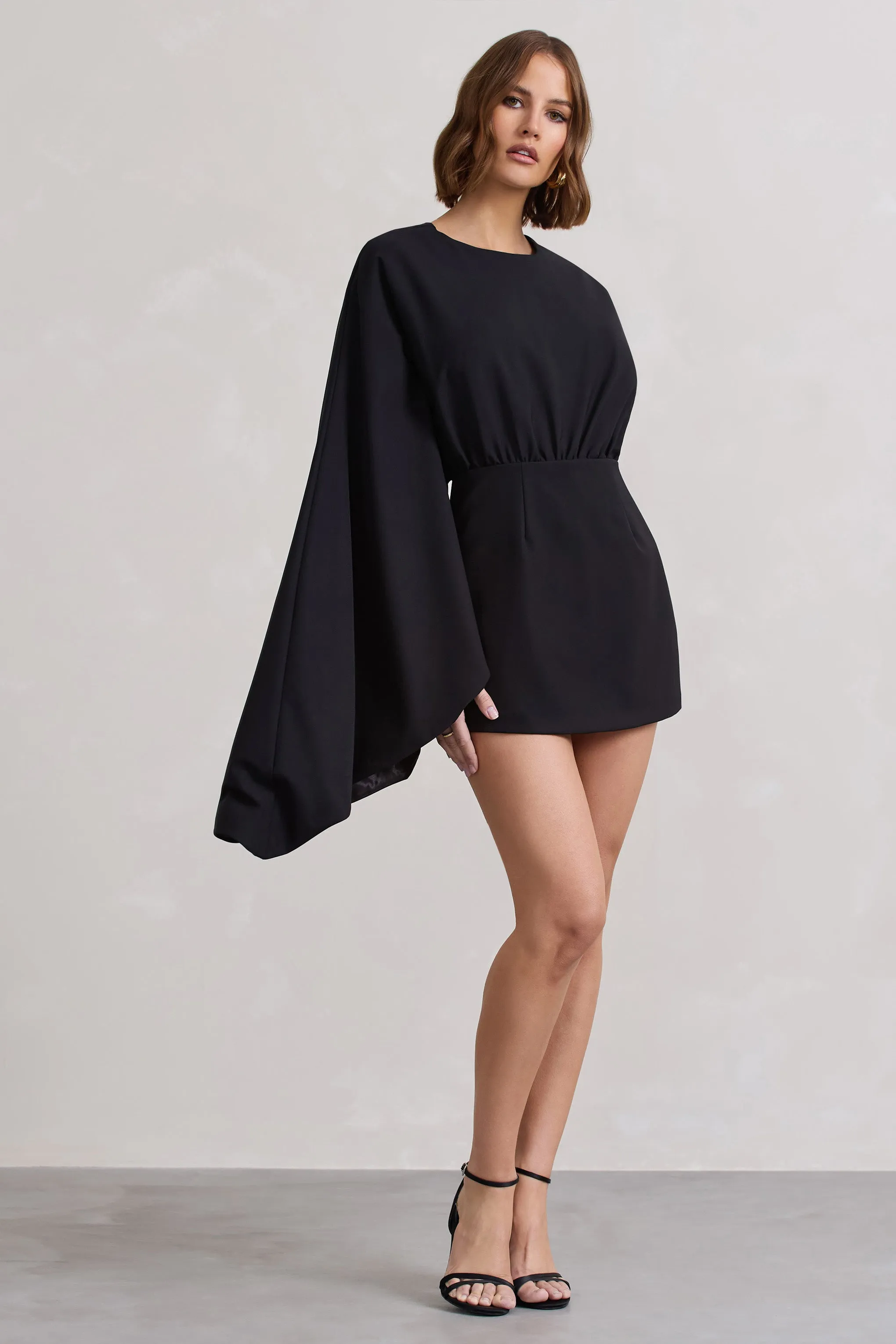 Presley | Black Backless Skort Playsuit With Cape