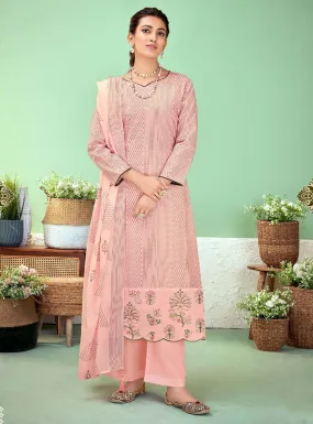 Pure Lawn Cotton Women Salwar Suit Unstitched Peach