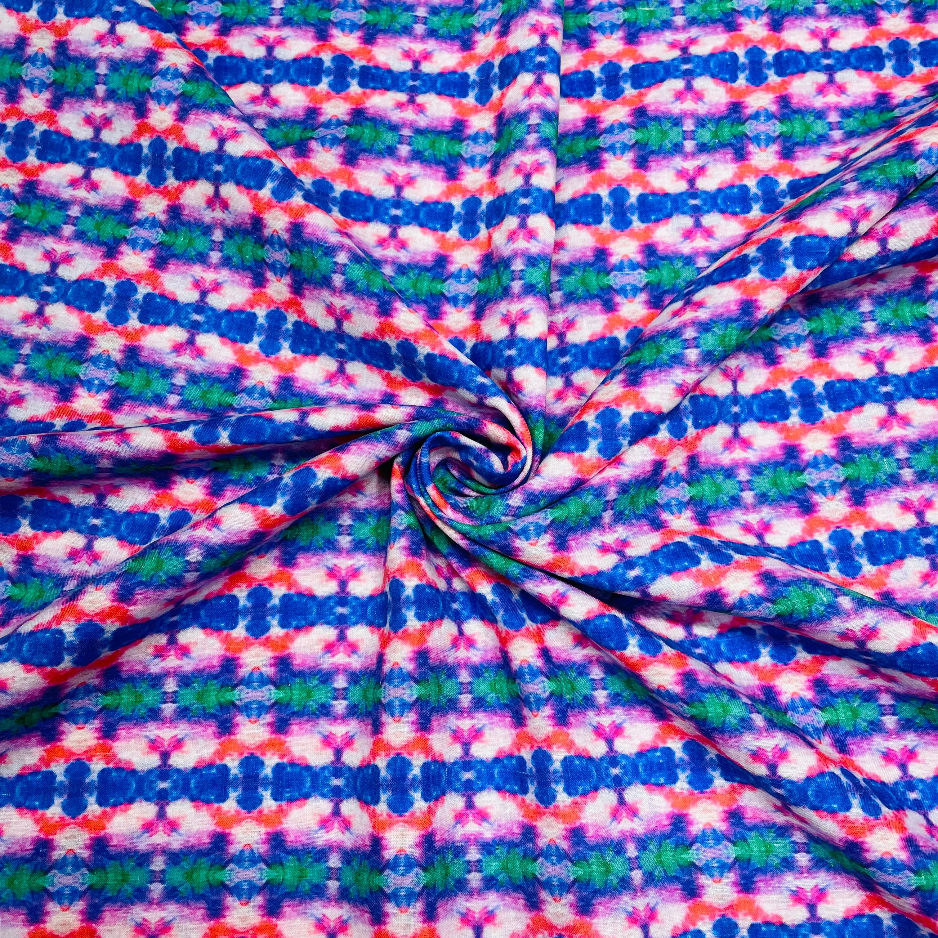 Purple & Multicolor Geometerical Print Mulmul Fabric