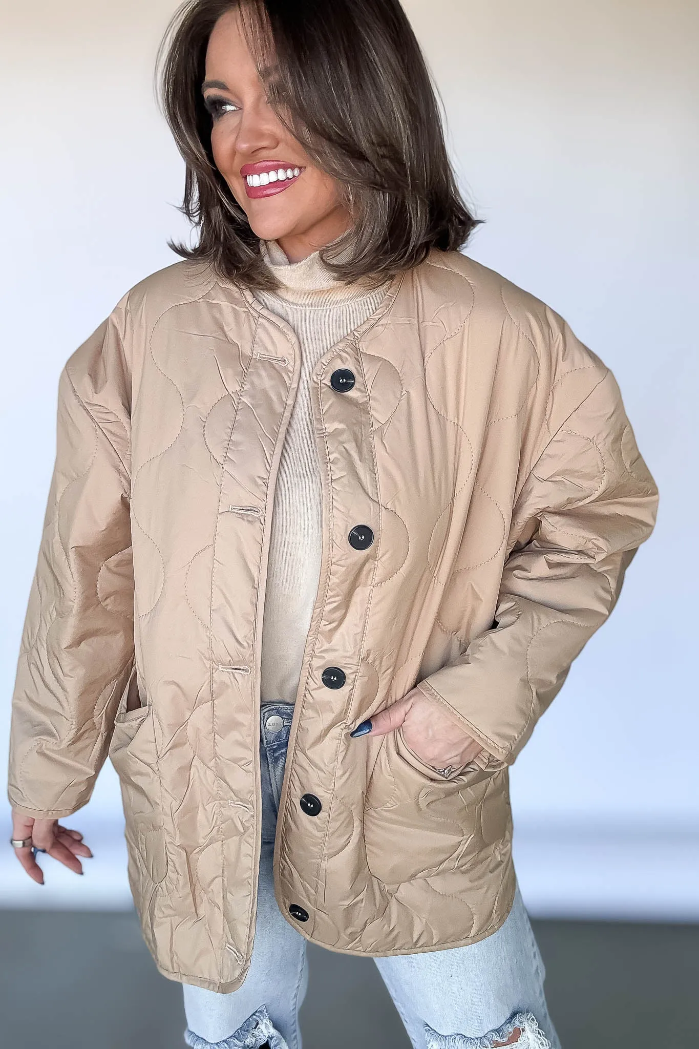 Quilted Mocha Liner Jacket Button Down