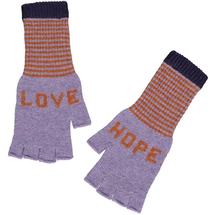 Quinton   Chadwick Fingerless Love Hope Gloves in Violet and Rust