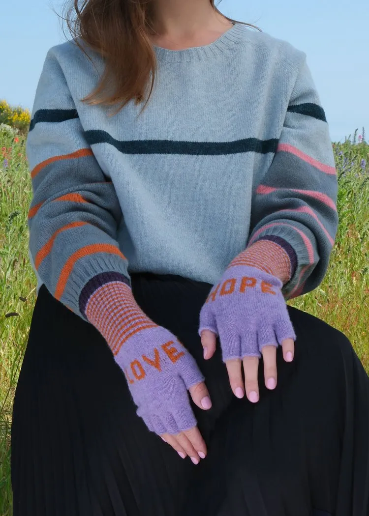 Quinton   Chadwick Fingerless Love Hope Gloves in Violet and Rust