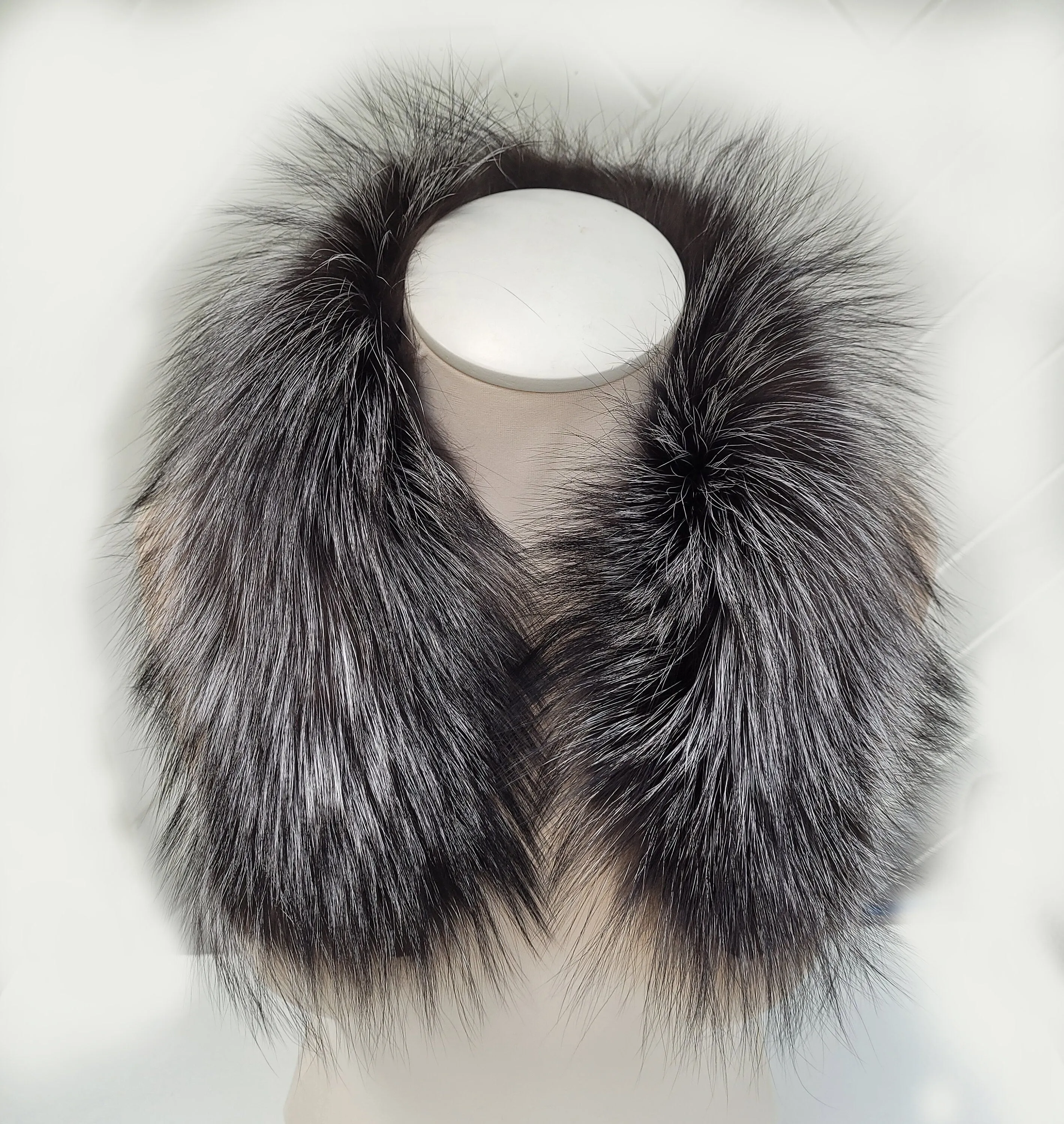 READY to SHIP  60cm Real Silver Fox Fur Trim Hood, Fur collar trim, Fox Fur Collar, Fur Scarf, Fur Ruff, Fox Fur Hood, Fox Fur, Fur stripe