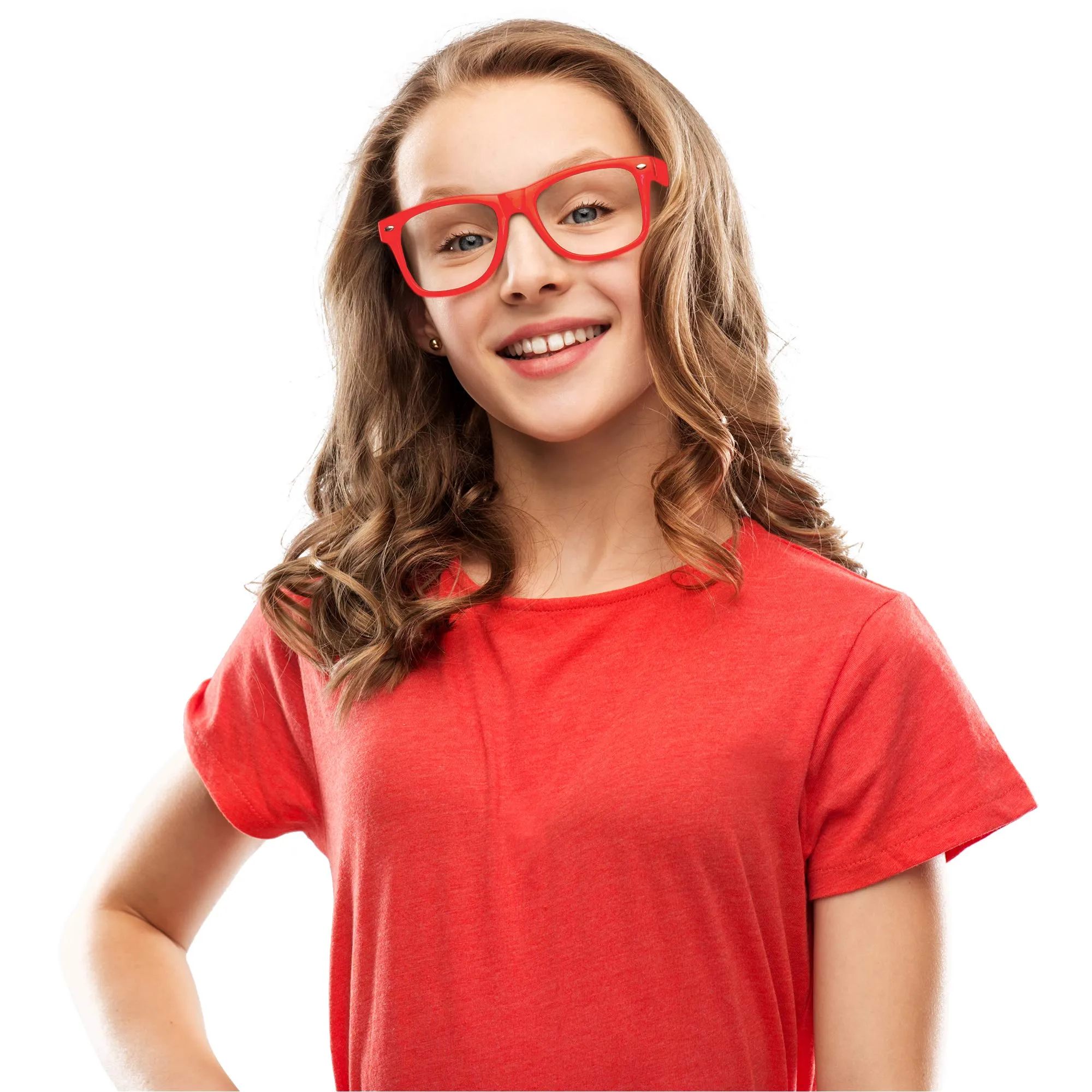 Red Clear Lens Glasses - 80's Style Non Prescription Retro Frames Nerd Costume Eyeglasses