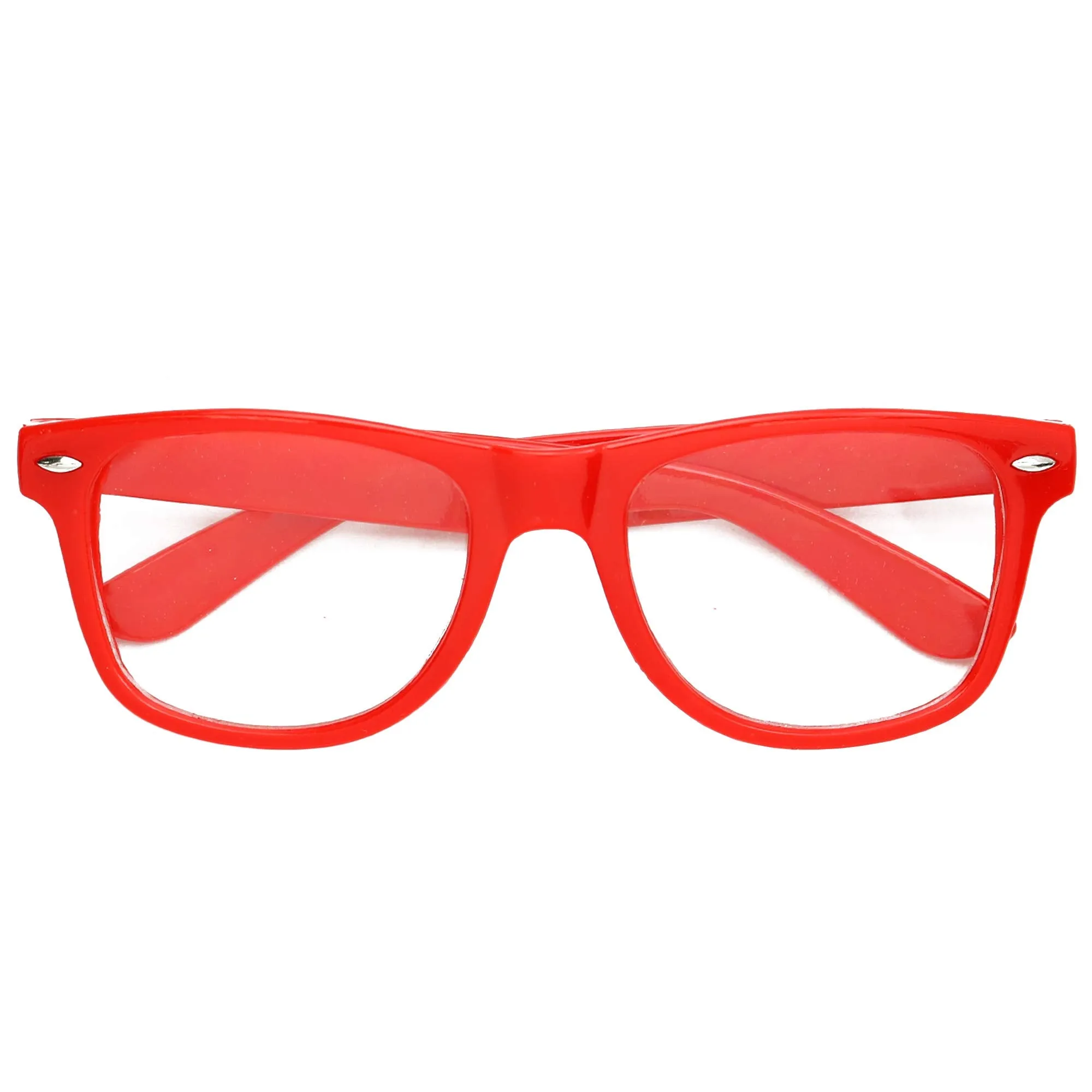 Red Clear Lens Glasses - 80's Style Non Prescription Retro Frames Nerd Costume Eyeglasses