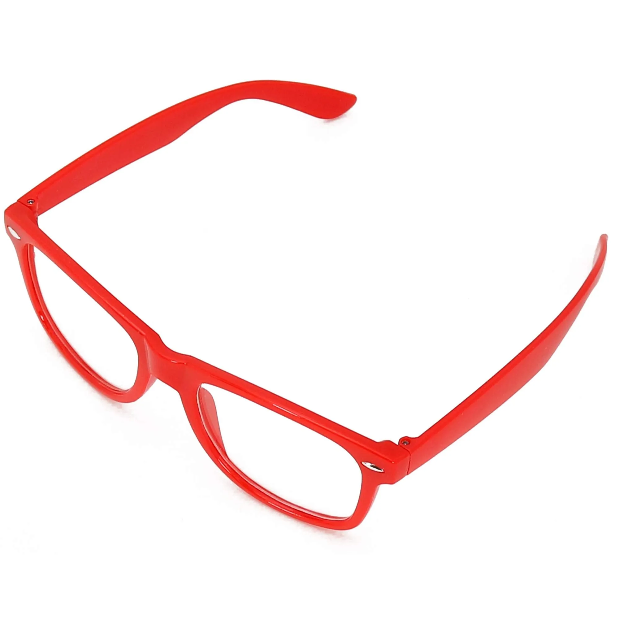 Red Clear Lens Glasses - 80's Style Non Prescription Retro Frames Nerd Costume Eyeglasses