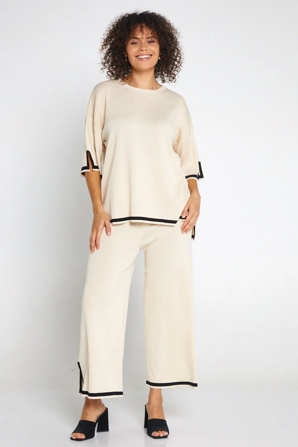 Regina Knit Top and Pant Set - Cream