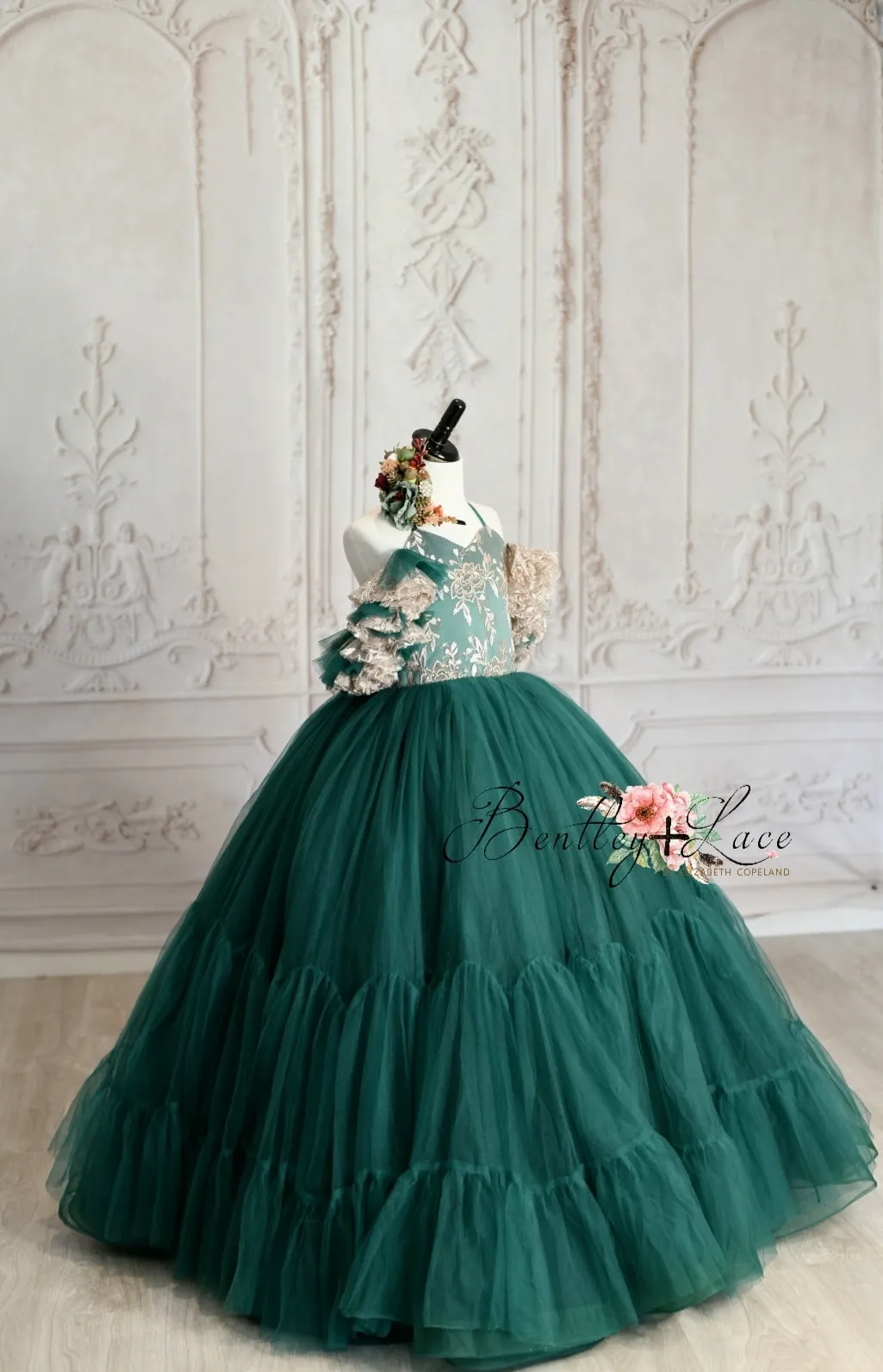 Retired rental "Jillian" in green and champagne Floor Length Dress ( 6 Year - Petite 7 Year)