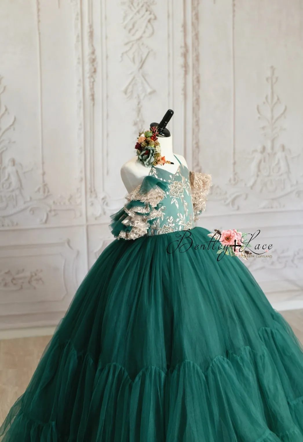 Retired rental "Jillian" in green and champagne Floor Length Dress ( 6 Year - Petite 7 Year)