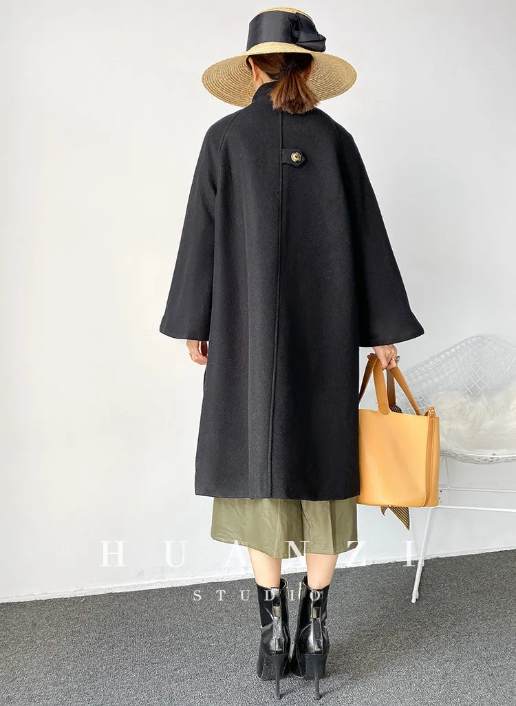 Retro cape loose woolen coat - Milia