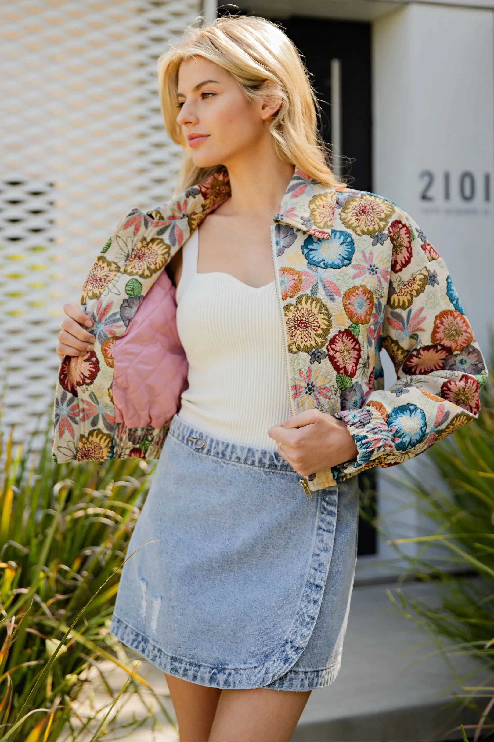 Retro Floral Cropped Jacket