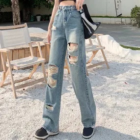 Retro Hole Slim Fit Korean Streetwear Jeans