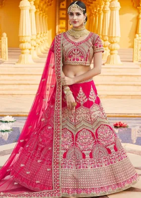 Rose Pink Velvet  Bridal Lehenga Choli with Embroidery & Hand work