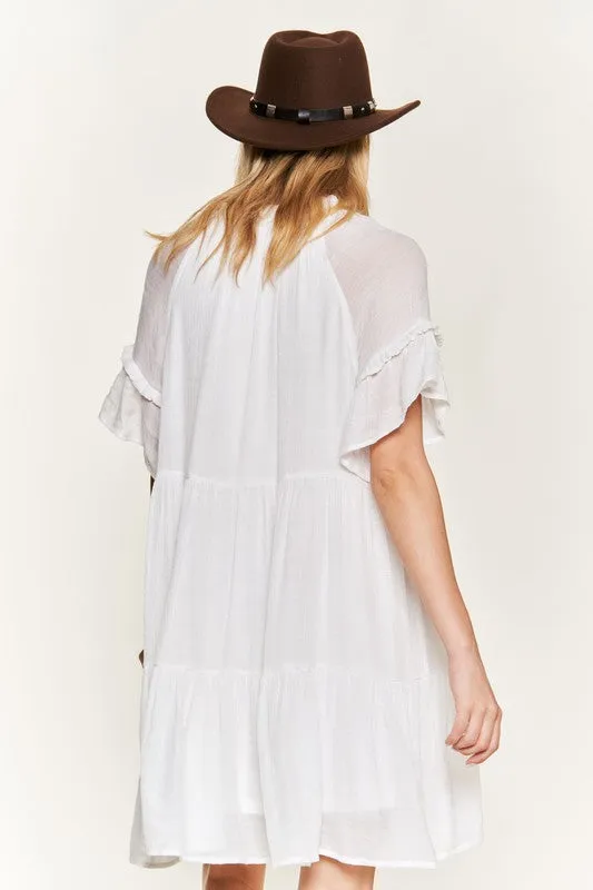 Ruffled neck tiered mini dress PLUS