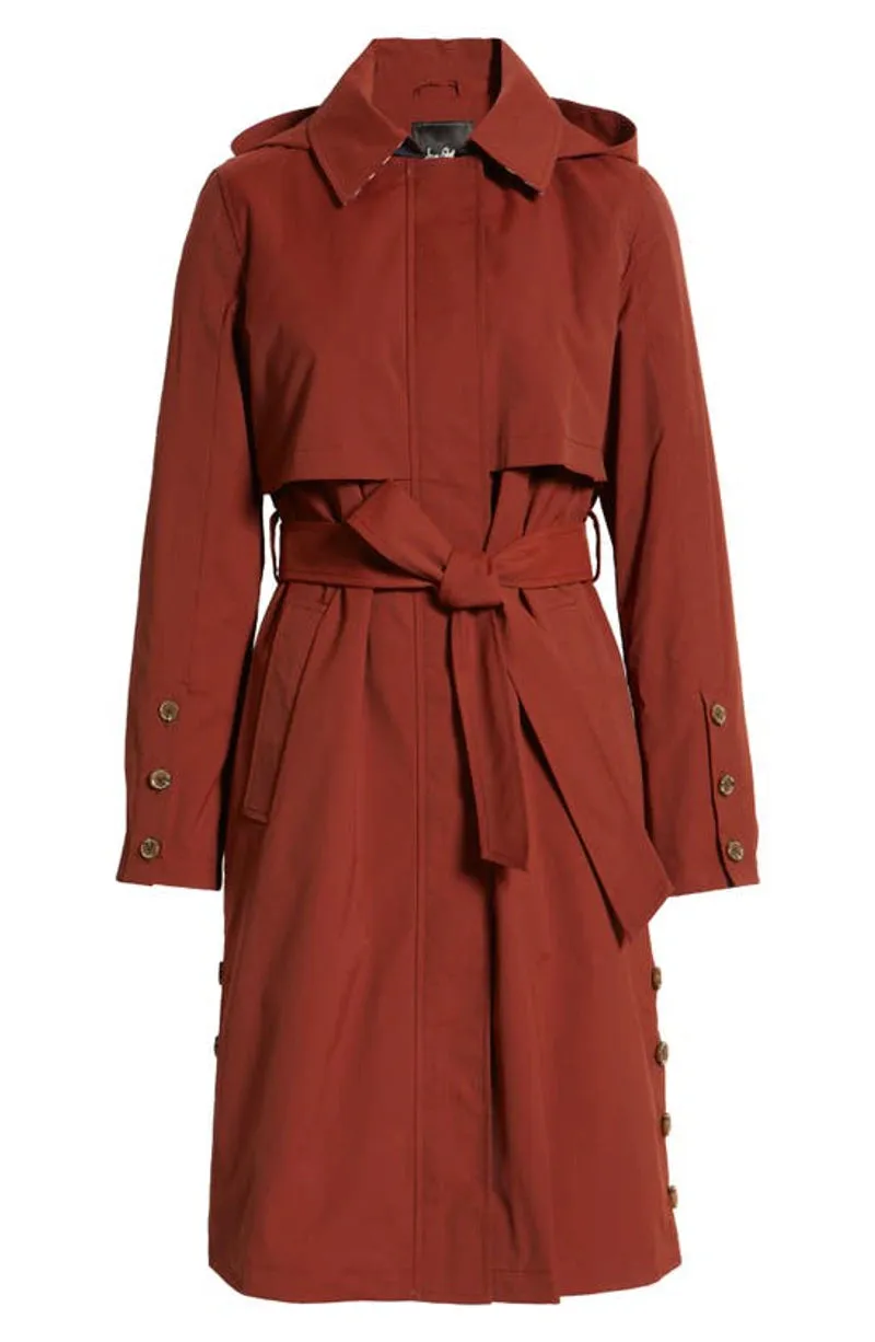 Sam Edelman Hooded Belted Water-Resistant Trench Coat