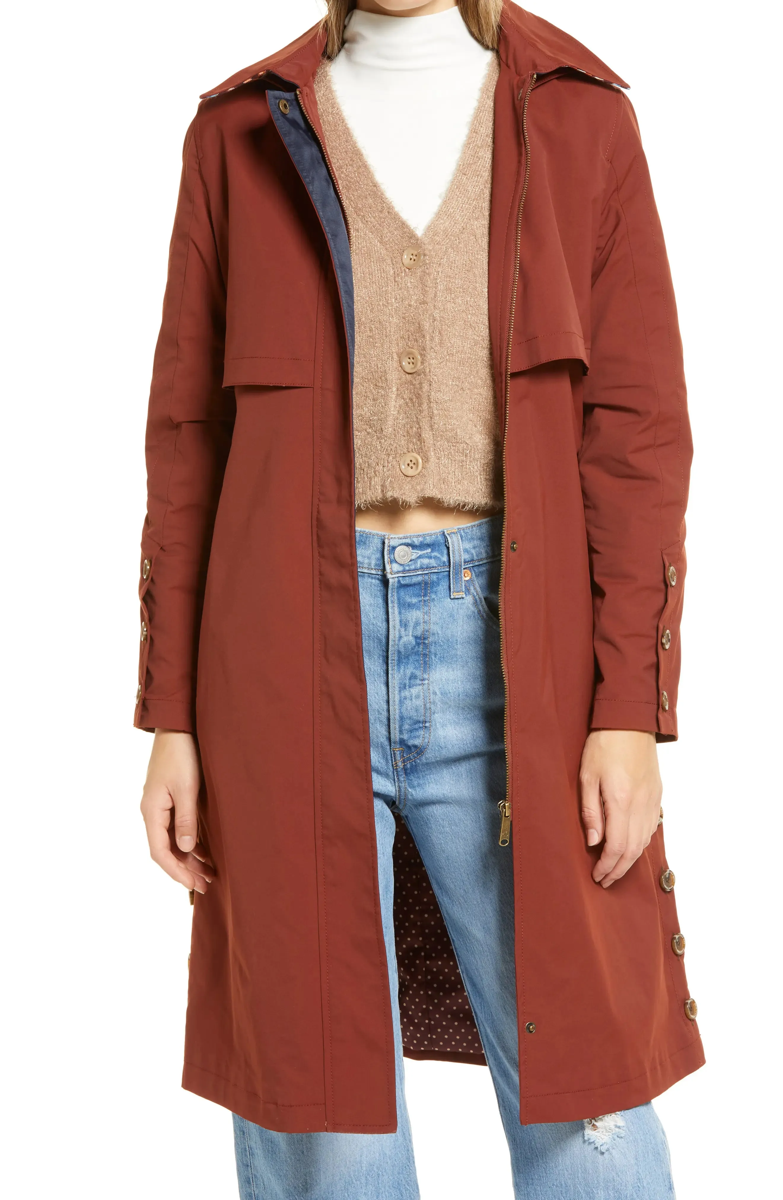 Sam Edelman Hooded Belted Water-Resistant Trench Coat