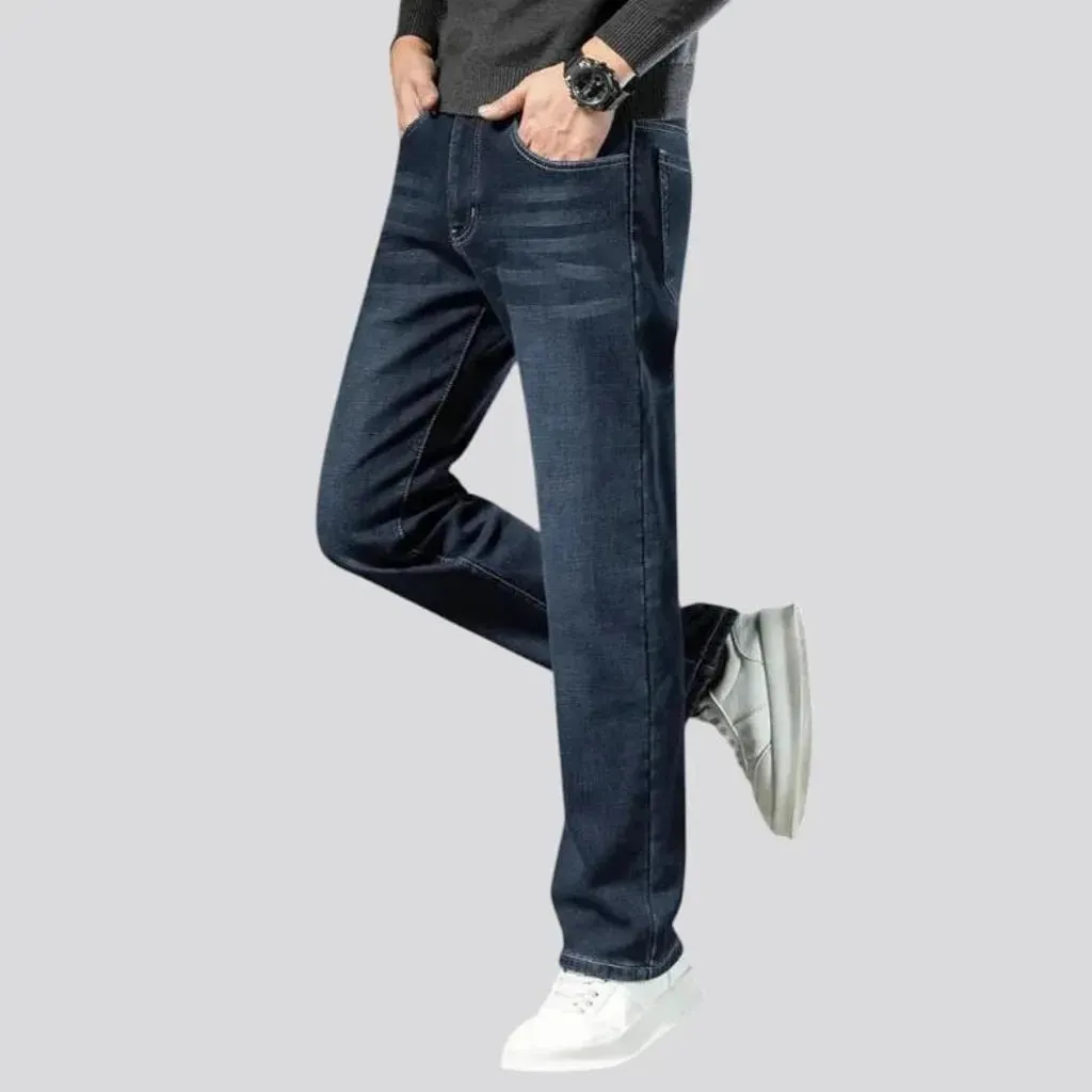 Sanded dark straight-cut men's jeans