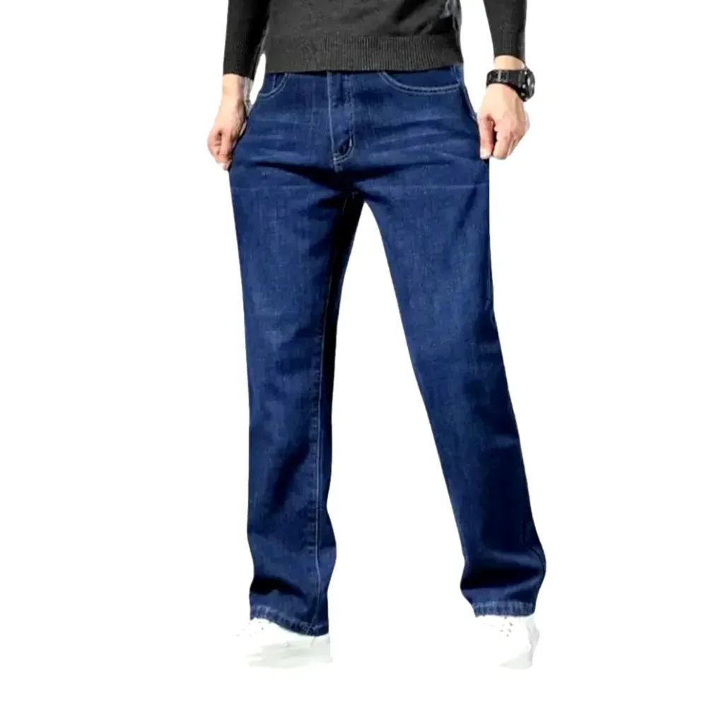 Sanded dark straight-cut men's jeans