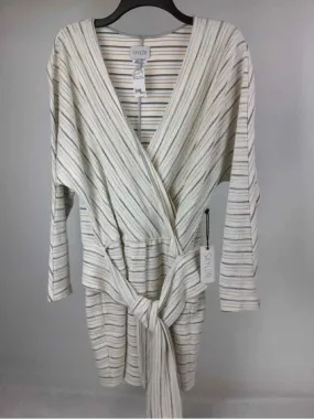 Saylor Size L Cream/Brown NWT Knit Striped Belted Long Sleeve Dress