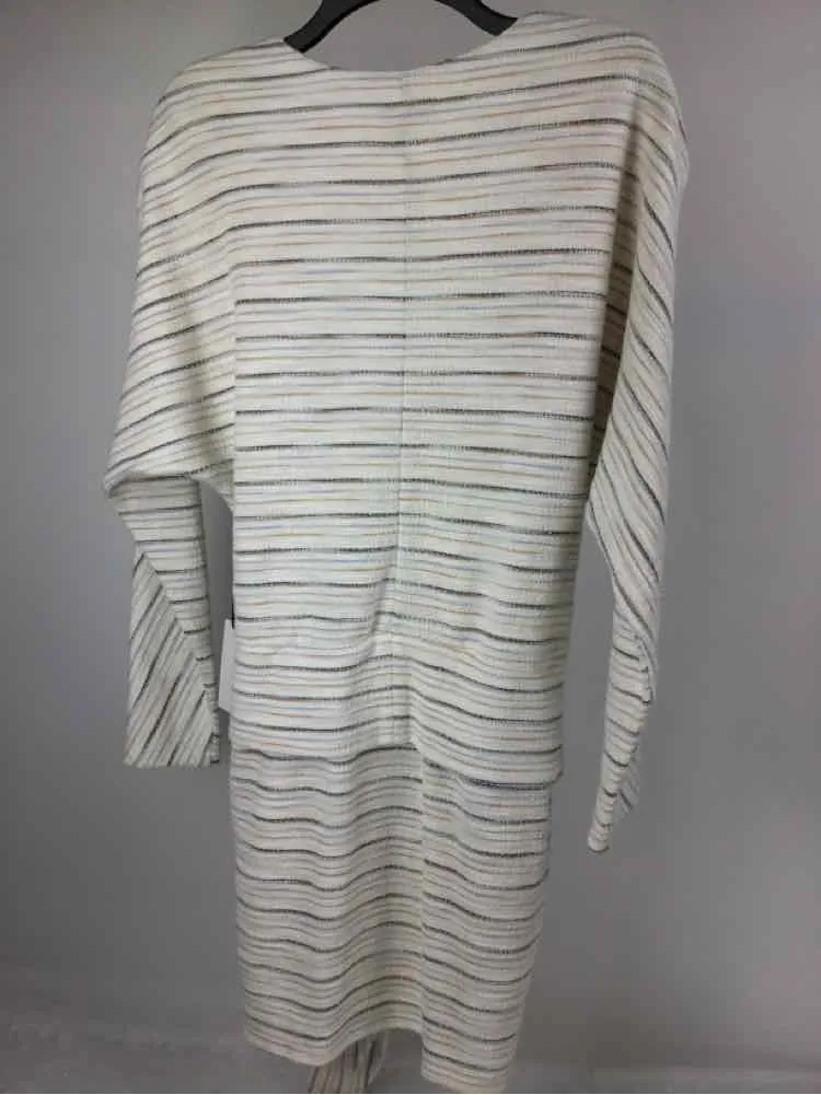 Saylor Size L Cream/Brown NWT Knit Striped Belted Long Sleeve Dress