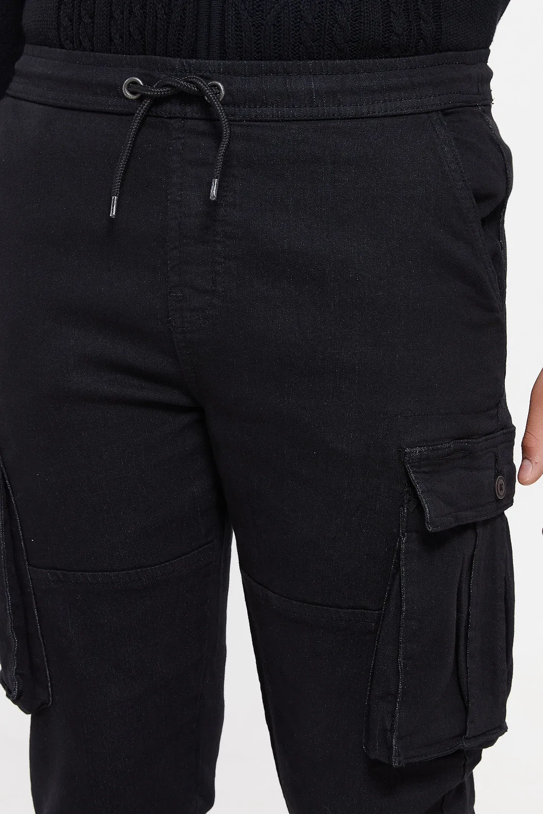 Senior Boys Black Cargo Pull On Jeans