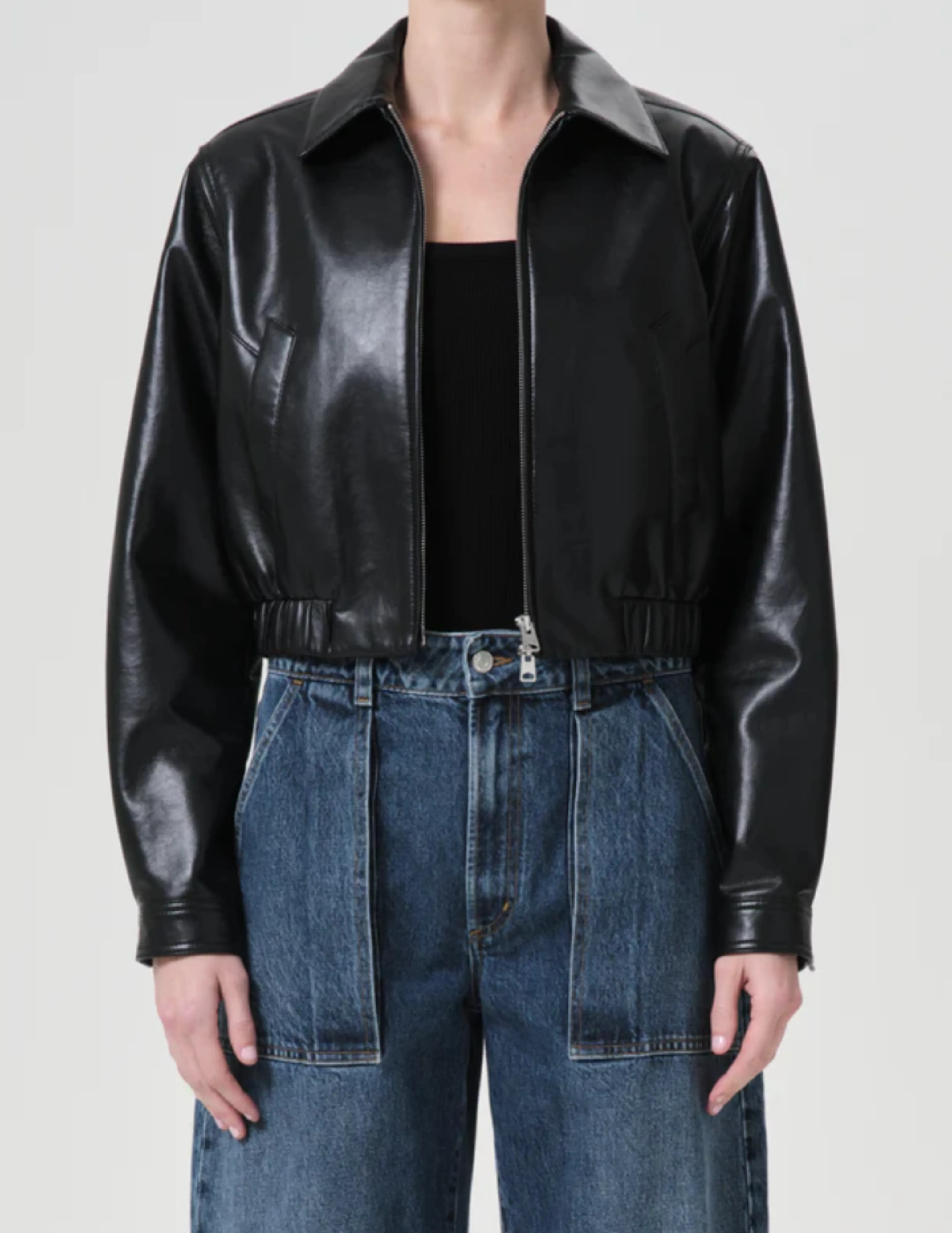 SHOREDITCH SKI CLUB X AGOLDE ESSIE RECYCLED LEATHER CROPPED JACKET