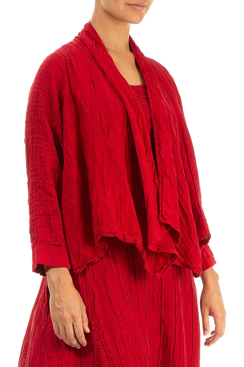 Short Crinkled Red Silk Jacket