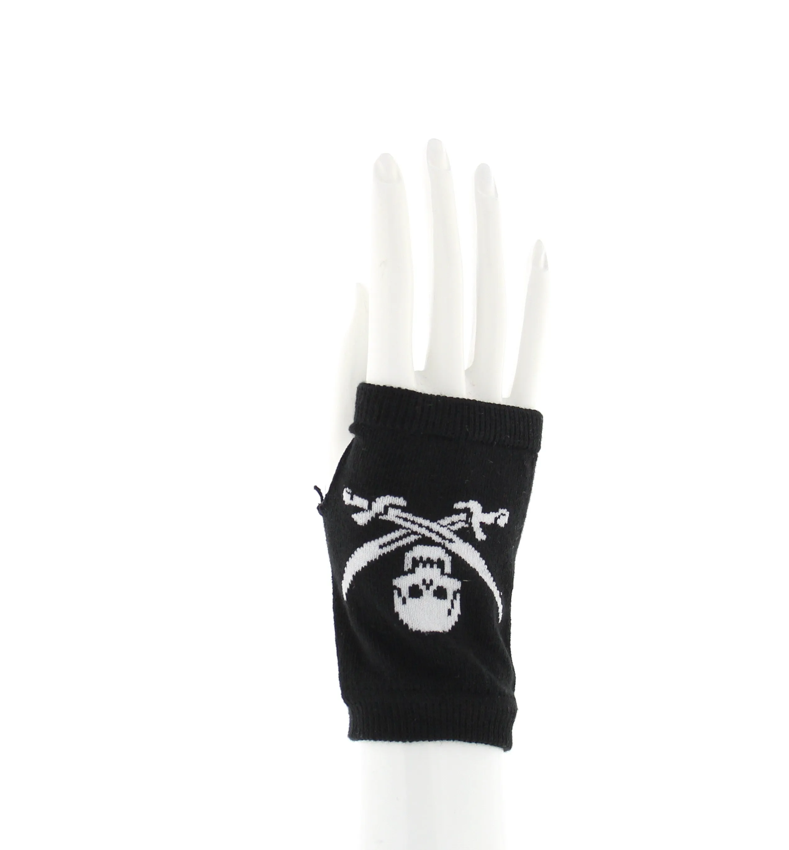 Short Fingerless Gloves with Skull &amp; Swords