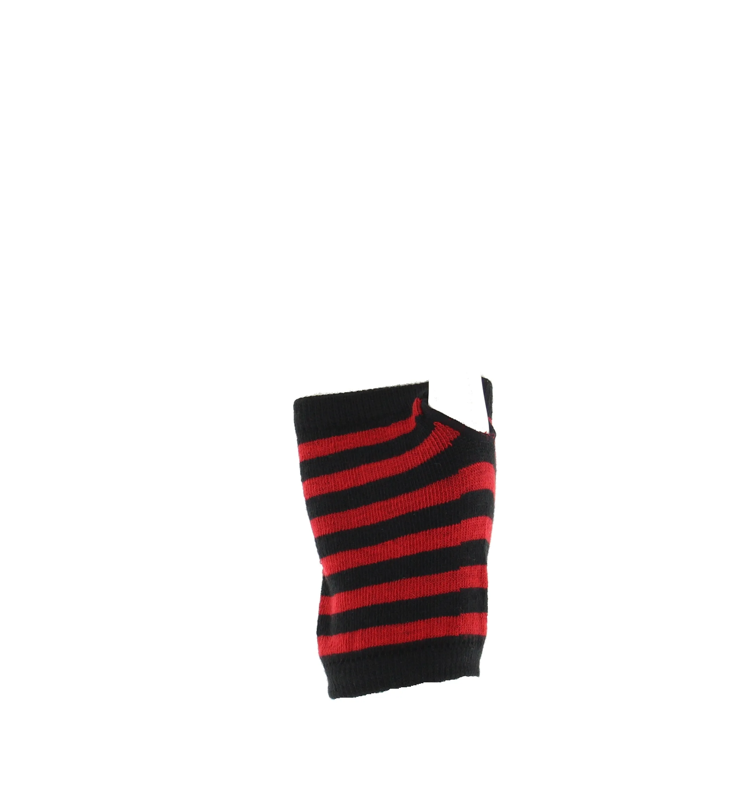 Short Fingerless Striped Gloves with Cherries