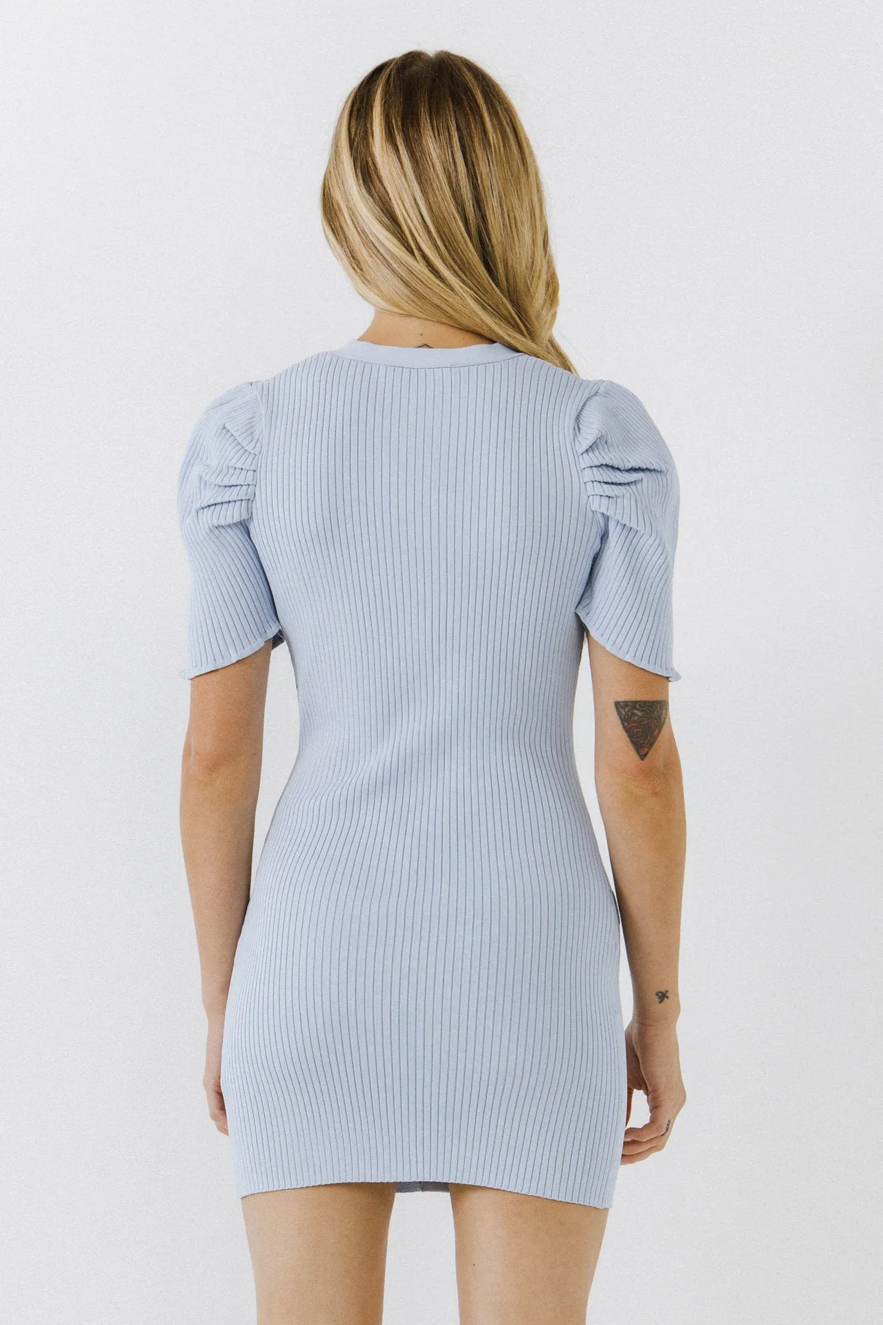 Short Puff Sleeve Knit Mini Dress