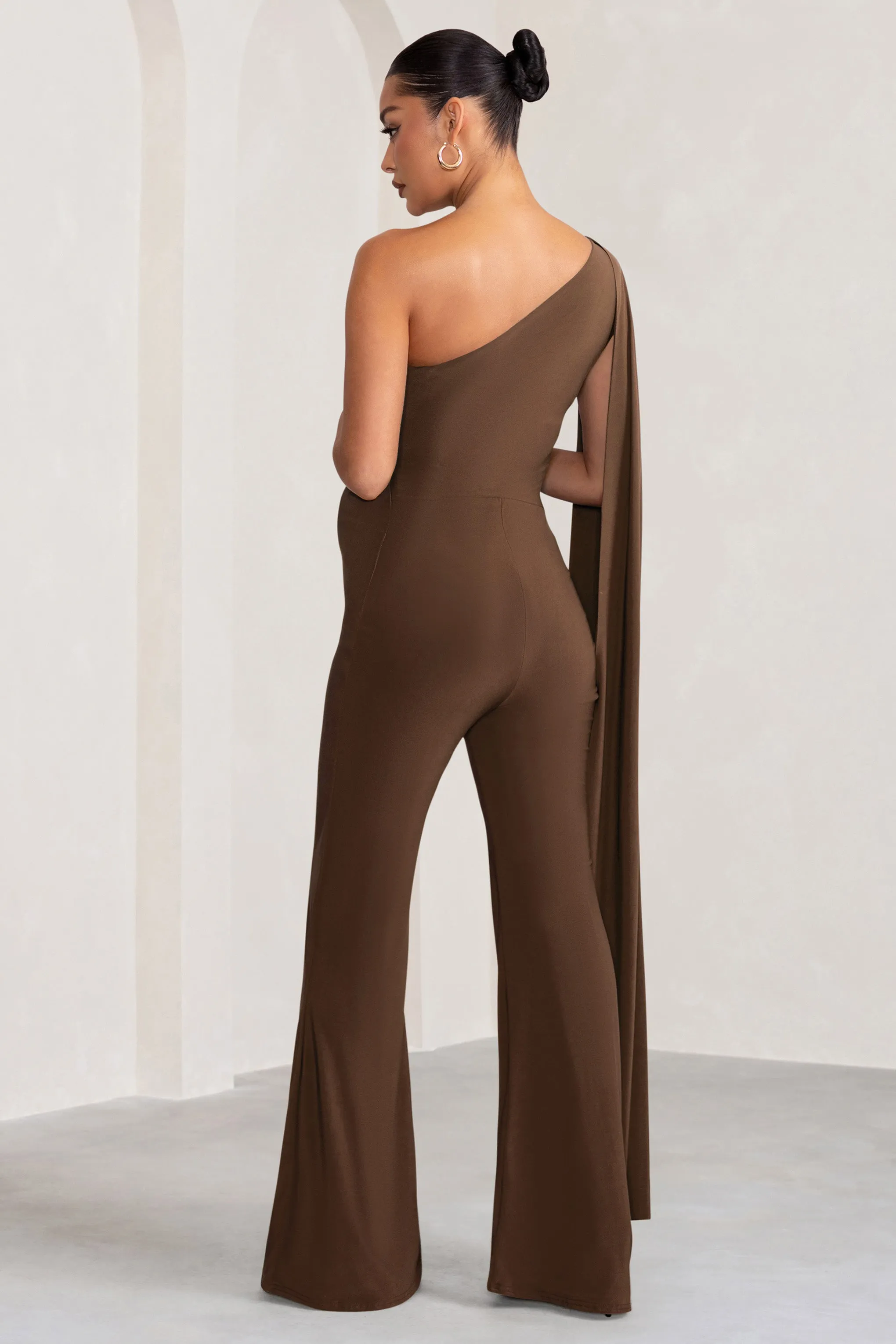 Sing To Sleep | Chocolate Maternity One Shoulder Cape Jumpsuit