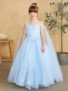 Sky Blue Gorgeous 3d Floral Bodice With Glitter Tulle