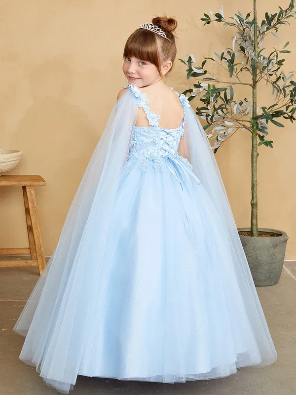 Sky Blue Gorgeous 3d Floral Bodice With Glitter Tulle