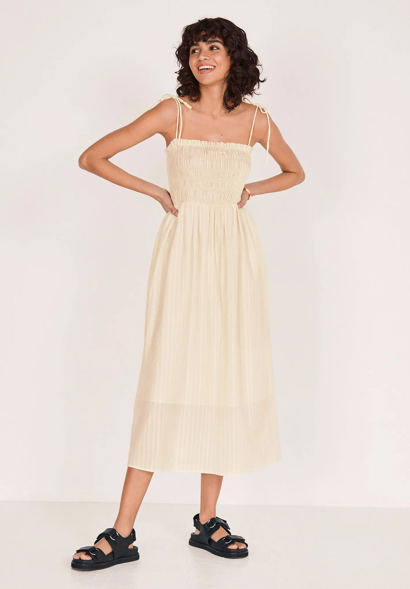 Skylar Shirred Cotton Midi Dress