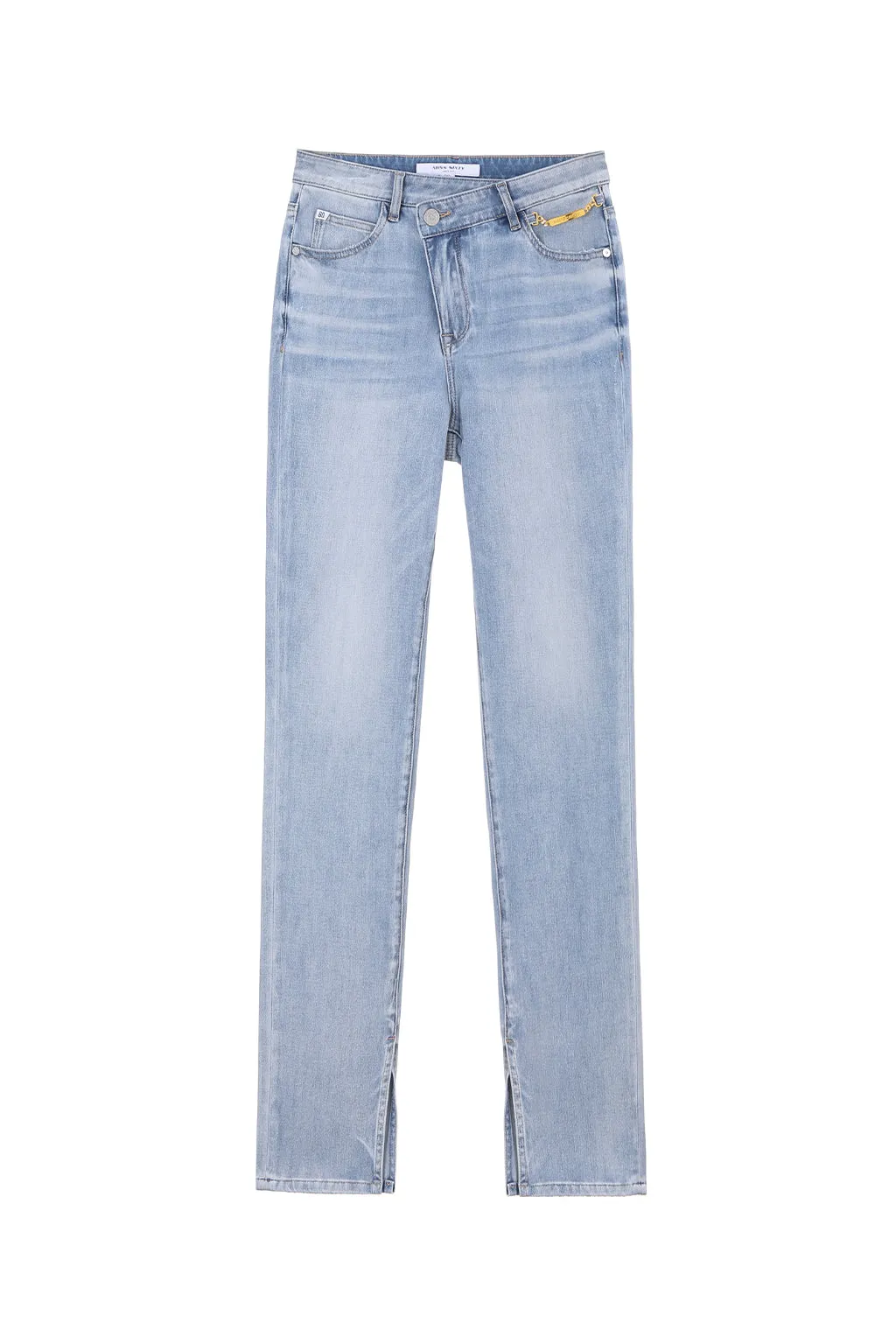 Slant Placket Jeans With Silk