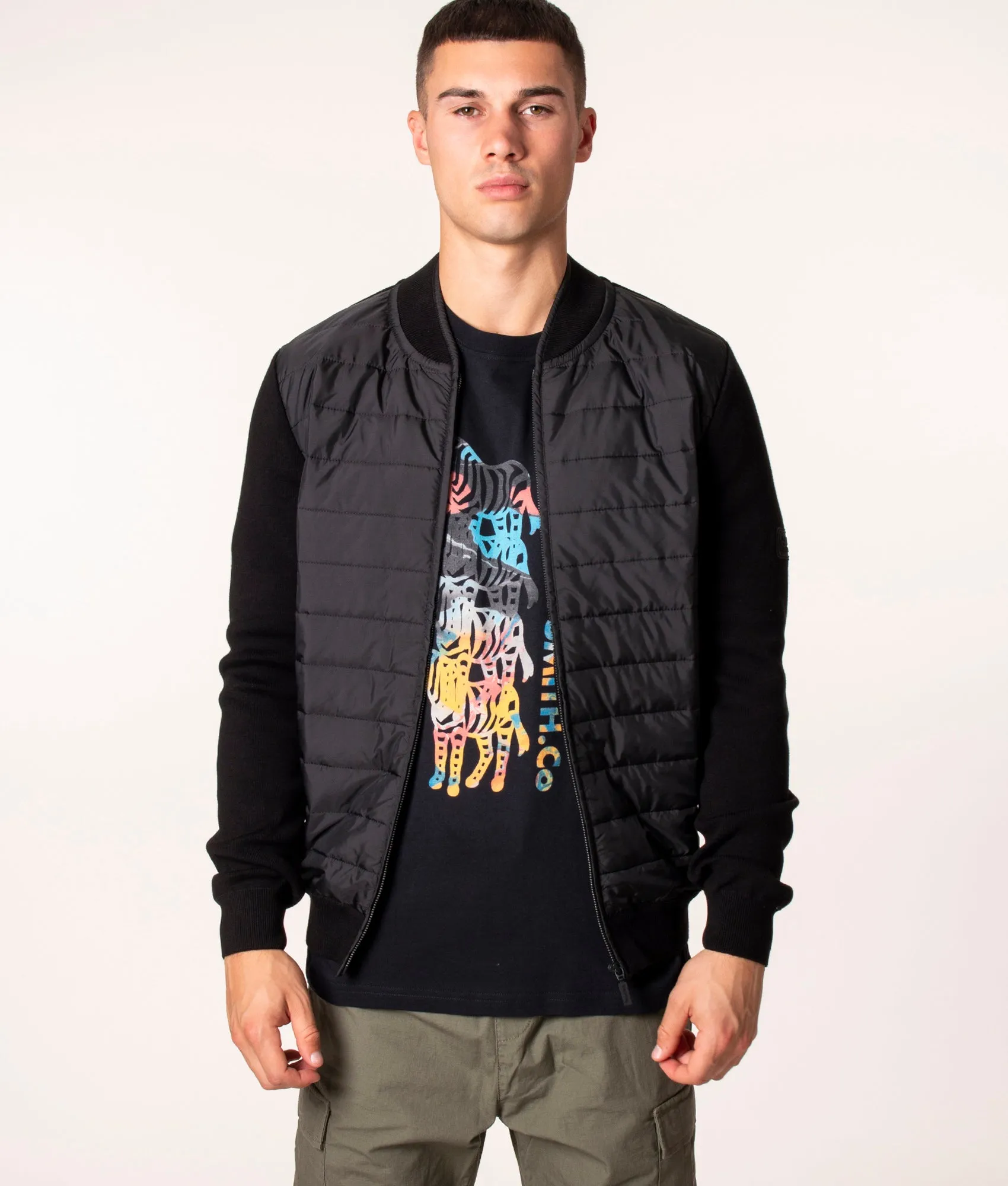 Slim Fit Baffle Zip Through Hybrid Jacket